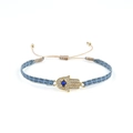 Bracelet tressé Hamsa ethnique avec pierres bleues et zircons étincelants - Hamsa Tissé Bleu Gris (KZ-Z0047)