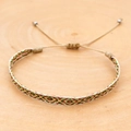 Detail of bohemian woven bracelet with geometric diamond patterns on wooden surface - Multicolor Geometric Rhombus Style (KZ-0033)