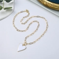 Detail of 18K gold plated paperclip chain necklace with a white heart enamel charm - Gold Paperclip Chain with White Heart Pendant (JS-N211001A)