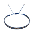 Detail of bohemian woven friendship bracelet with blue and brown geometric patterns - Blue Brown Geometric Pattern (KZ-0013D)