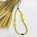 Acrylic yellow heart and striped bead phone wrist lanyard on white fabric background - Yellow (SZ-A220003A)