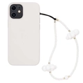 Coque de téléphone en silicone blanc crème avec cordon perlé et pendentifs nuages - Nuage Blanc Lait Perlé (SZ-A220004B)
