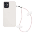 Coque de téléphone blanc cassé minimaliste avec dragonne à perles roses et nuage - Nuage Rose Blanc Perlé (SZ-A220004D)