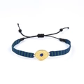 Bracelet bohème tissé bleu-vert avec pendentif doré et pierre bleue centrale - Pierre Précieuse Martelée Rayée Bleu Vert (KZ-Z0028)