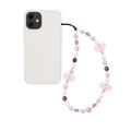 Ciondolo per cellulare con perline rosa a cuore e cinturino viola per smartphone - Stile Perline Cuore Colorate (SZ-A220009B)