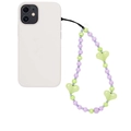 Handmade phone strap with green heart beads and purple striped beads on white phone case - Purple Striped Round Beads Green Heart Style (SZ-A220015C)