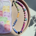 Bohemian Evil Eye phone charm strap with colorful beads and gummy bear phone case - Colorful Evil Eye Smiley Style (SZ-A220010A)