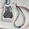 Cartoon cat phone case with colorful heart and star shaped beaded strap on white tray - Multicolor Beaded Style (SJ-A220013A)