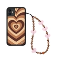 Retro heart print phone case with pink acrylic beaded heart wrist strap - Vintage Heart Style (SZ-A210001N)