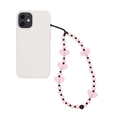 Pink heart acrylic beaded phone strap with striped beads on a white smartphone case - Pink Heart With Black Accents Style (SZ-A210001B)
