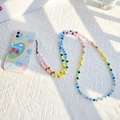 Cordón largo cruzado para móvil con cuentas de colores y funda transparente de flores - Cadena de Bandolera Larga Arcoíris (SZ-A220001K)