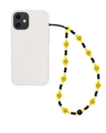 Detail der Handy-Perlenkette mit gelben Smileys und schwarzen Perlen an weißer Silikonhülle - Gelbes Lächelndes Gesicht Stil (SZ-A220016A)