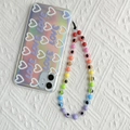 Close-up of rainbow gradient phone chain with heart pattern laser holographic phone case - Short Style (SZ-A220018B)