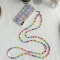 Rainbow gradient beaded mobile phone strap with evil eye beads and holographic love heart case - Crossbody Long Style (SZ-A220018A)
