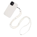 Crossbody phone strap with baroque pearls, crystal beads, and evil eye charm in white - Baroque Pearl Crystal Style (SZ-A220006B)