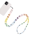 Detailed view of colorful frosted bead phone strap with RING engraved silver bead - RING Rainbow Style (SZ-A220001K)