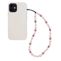 Handykette mit rosa und weißen Acrylperlen, Blumen-Smileys und Kristall-Elementen - Rosa Blumen-Smile-Stil (SZ-A220026A)