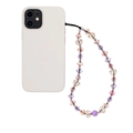 Pastel beaded phone strap with purple and pink hearts on a white smartphone case - Fresh And Sweet Heart Beaded (SZ-A220022A)