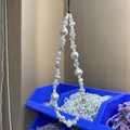 Baroque style white faux pearl phone chain with clear faceted beads and black cord strap - White (SZ-A220006A)