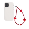 Handmade red beaded phone charm strap with heart accents on a white smartphone - Red Heart (SZ-A210007U)