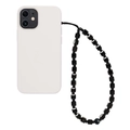 Minimalist black crystal bead phone strap with white matte protective phone case - Black (SJ-A210002K)