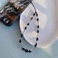 Lanière de téléphone faite main avec perles facettées noires et cristaux irisés brillants - Style Perlé Noir Blanc (SJ-A220014I)