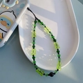 Detail of colorful gummy bear phone charm with green crystal beads on ceramic tray - Green Bear Style (SJ-A220014H)