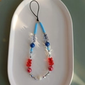 Colorful gummy bear phone charm with blue and red crystal beads on white tray - Red And Blue Tone Style (SJ-A220017D)