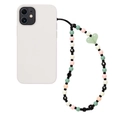 White matte iPhone case with colorful beaded hand strap and green heart pendant - Heart Beaded Style (SZ-A230003A)