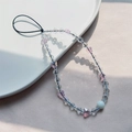 Detail of beaded phone strap with crystal butterfly charms and pastel beads on ceramic tray - Pink and Blue Butterfly Beaded Style (SJ-A230008B)