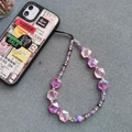 Kleurrijke dopamine-stijl telefoonkoord met kristallen kralen in roze en paars - Roze Paars Verloop Stijl (SJ-A230010C)