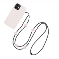 Crossbody phone strap with dark grey beads and five pink heart accents on white smartphone - Dark Gray Pink Heart Style (SZ-A230020D)