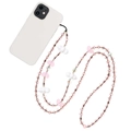Pink star-shaped beaded phone lanyard with cute white cloud and heart charms - Pink Star Heart Style(SZ-A230023D)