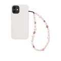 Detail of irregular white pearls and pink crystal beads on a phone charm with white case - Pink White Purple (SZ-A220006D)