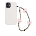 Ciondolo per cellulare con fiocco rosa e perle argentate su custodia bianca - Fiocco Rosa (SZ-A230024A)
