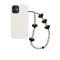 Ciondolo per cellulare fatto a mano con cuori neri e perle argentate per smartphone - Stile Cuore Nero (SZ-A230034A)