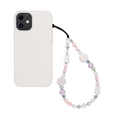 Cute pink and purple beaded phone strap with resin cat paw and bow charms on white case - Pink Purple Bow Cat Paw Style (SZ-A230044A)