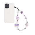 Pastel beaded phone lanyard with resin bow and candy charms on a white background - Purple Pink White Candy Bowknot Style (SZ-A230040A)