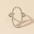 Silver plated brass oval hollow ring with adjustable open band for women in geometric style - Silver / Adjustable Open