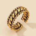 Vintage style gold-plated woven chain open ring with textured retro finish for women - Adjustable Open / Vintage Gold Braided Style (JZ590VG)