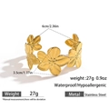 Detaillierte Maße des goldenen Edelstahl-Armreifs mit floralem Reliefmuster - Geprägter Fünf-Gliedrige-Blumen-Stil (DKB253031GL)