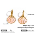 Detailed size specifications for pink shell drop earrings made of durable stainless steel - Pink Shell Hoop Earrings (DKE252095GL-P)