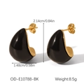 Detail showing dimensions and black enamel teardrop earrings with gold plating - Teardrop Bean Black Gold Earrings(OD-E10788-BK)