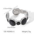 Adjustable silver ring with black stones showing dimensions 2.15cm and 2.5g weight - Geometric Circle Stone Open Ring(OD-R30405-S)
