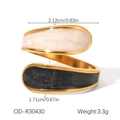 Detail showing two-tone black and white enamel fill on gold spiral open ring - Spiral Two-tone Open Ring(OD-R30430)