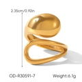 Détail de la bague goutte en acier inoxydable plaqué or 18k avec finition poli miroir - Style Épuré en Forme de Larme (OD-R30591-8)