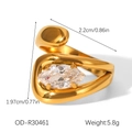 Detail showing gold plated curved ring with marquise cut zircon and dimension specs - Marquise Main Stone Streamlined Style (OD-R30461)