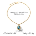 Vue détaillée du collier chaîne torsadée dorée avec pendentif bleu, dimensions et poids - Style Forme Organique Bleu (OD-N40749-BE)