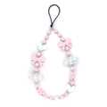 Bijou de téléphone en perles avec nœud rose, cœur blanc et nuages nacrés doux - Rose et Blanc (SZ-A230054A)