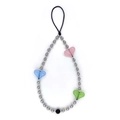 Bijou de téléphone perlé fait main avec cœurs colorés et perles argentées sur fond blanc neutre - Style Perlé de Cœur Coloré (SZ-A230060A)